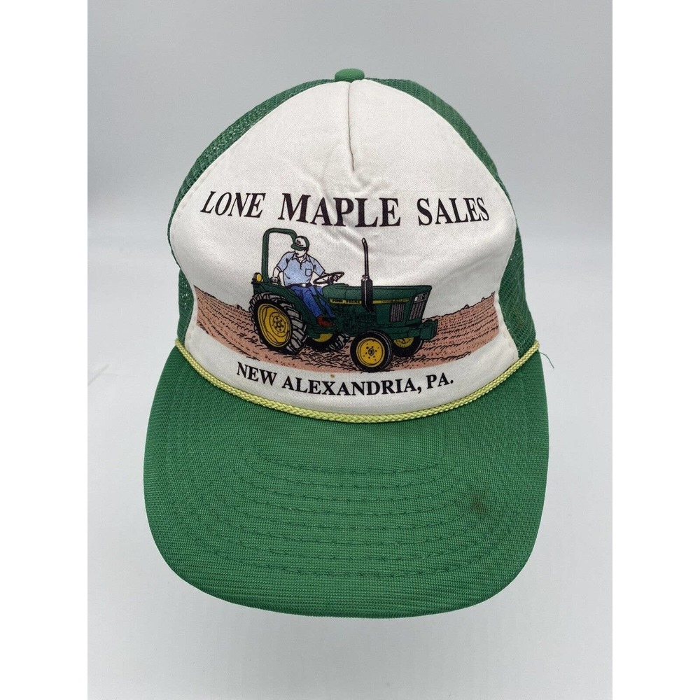 Vtg John Deere Sales Tractor Picture Hat Snapback Green USA New Alexandria PA